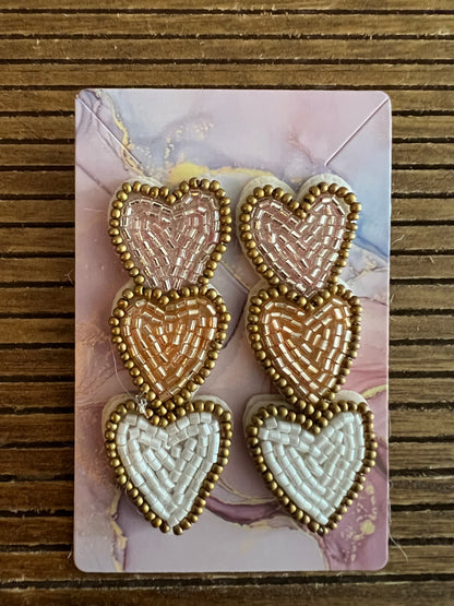 Bead handmade heart drop earrings in light pink