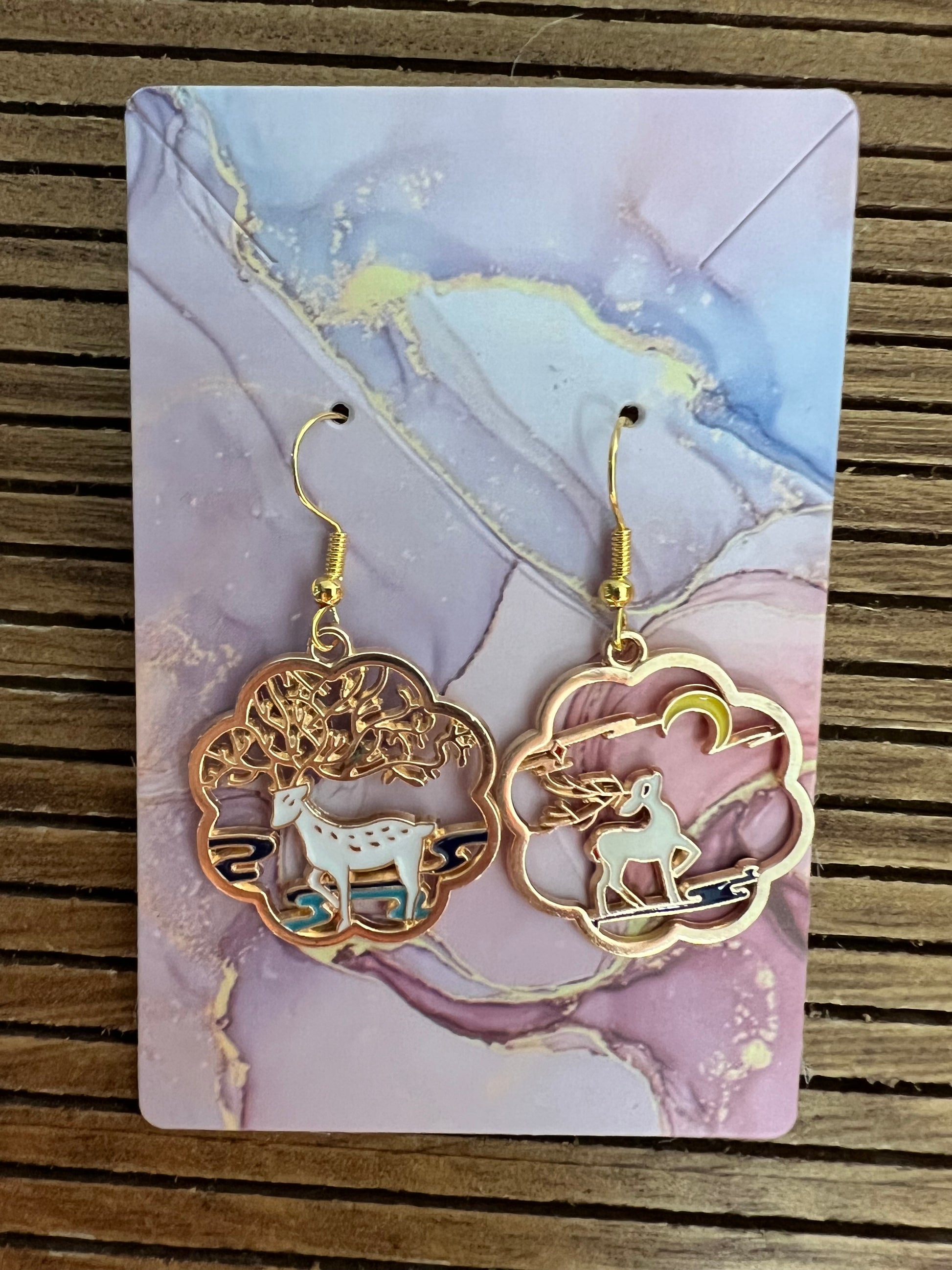 Deer pendant gold-plated earrings