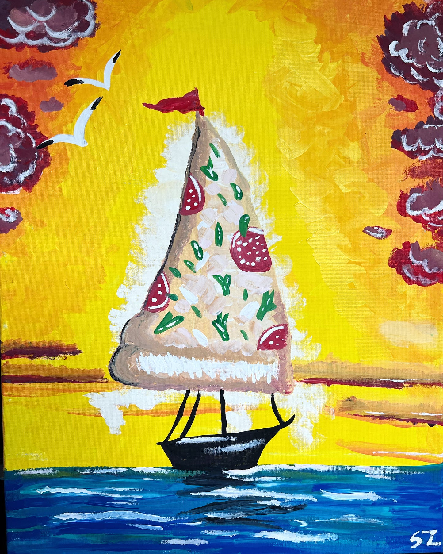 Pizza Sail 24 x 18 acrylic painting