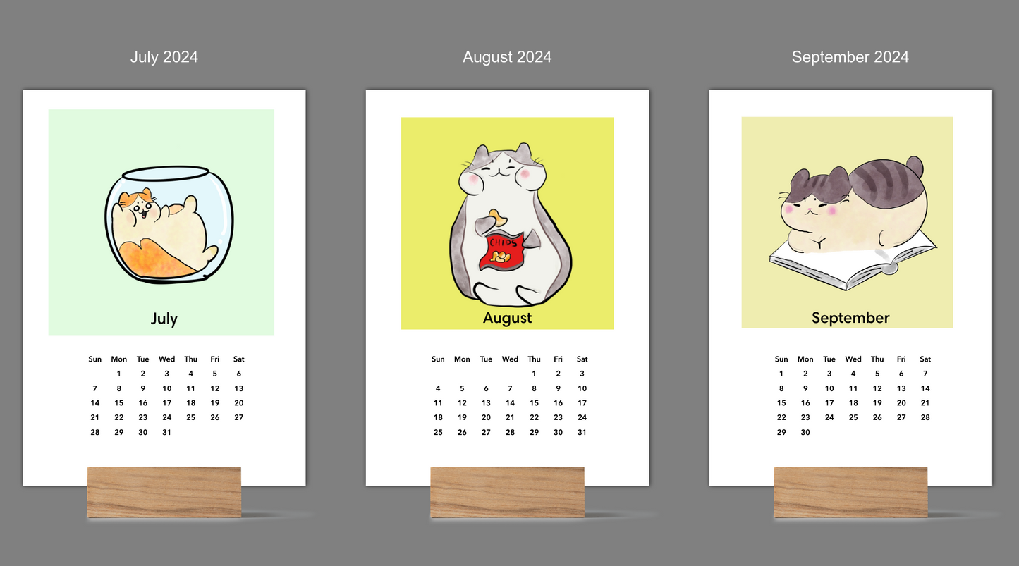 Hand-Illustrated 2025 Doodle Art Calendar for Every Month Whimsical with Wooden Block