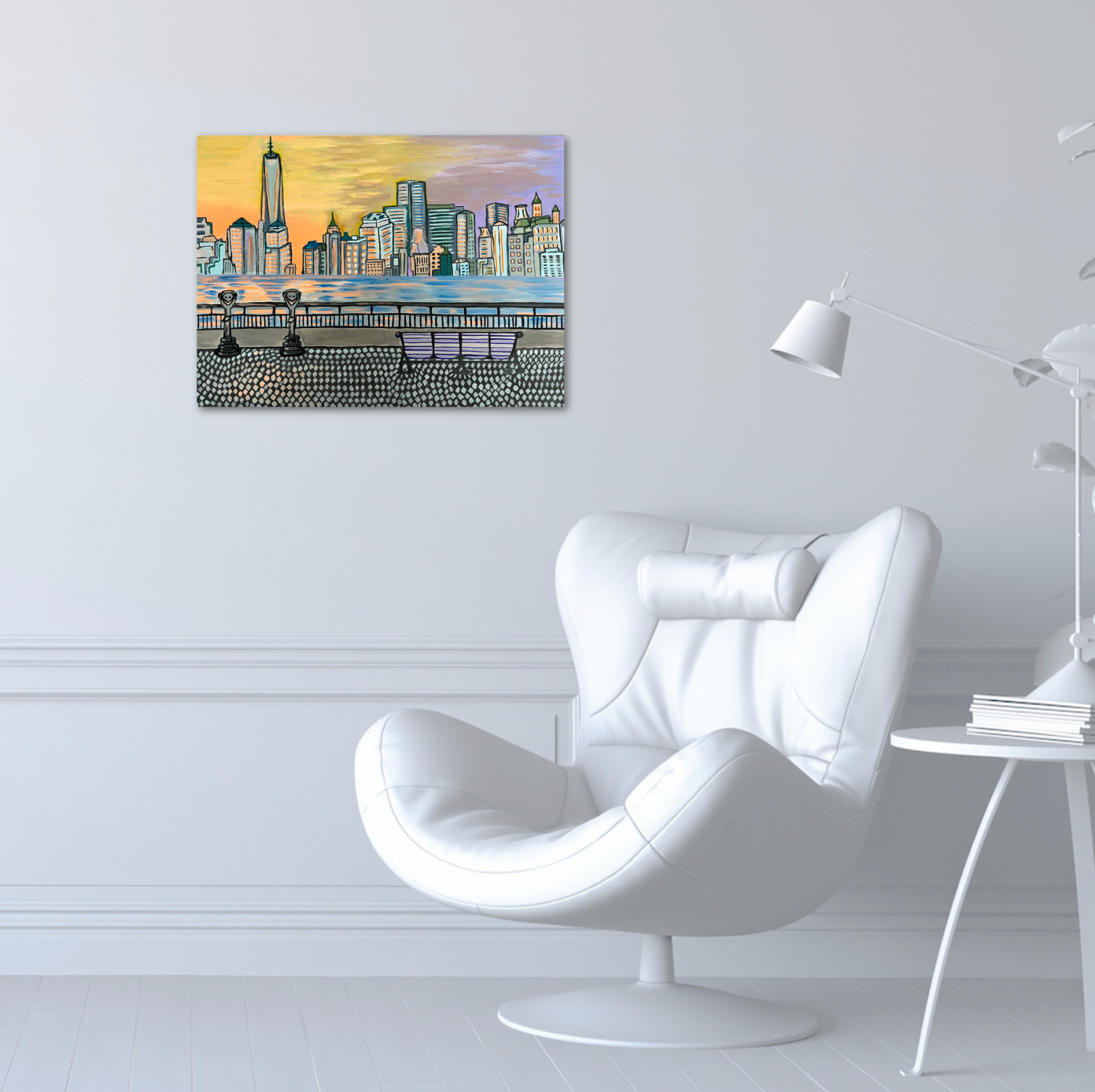 Liberty State Park Sunset View on Manhattan Skyline NYC 18 x 24 acrylic painting