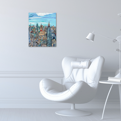 NYC Manhattan Skyline View from The Edge 20 x 16 Acrylic Painting