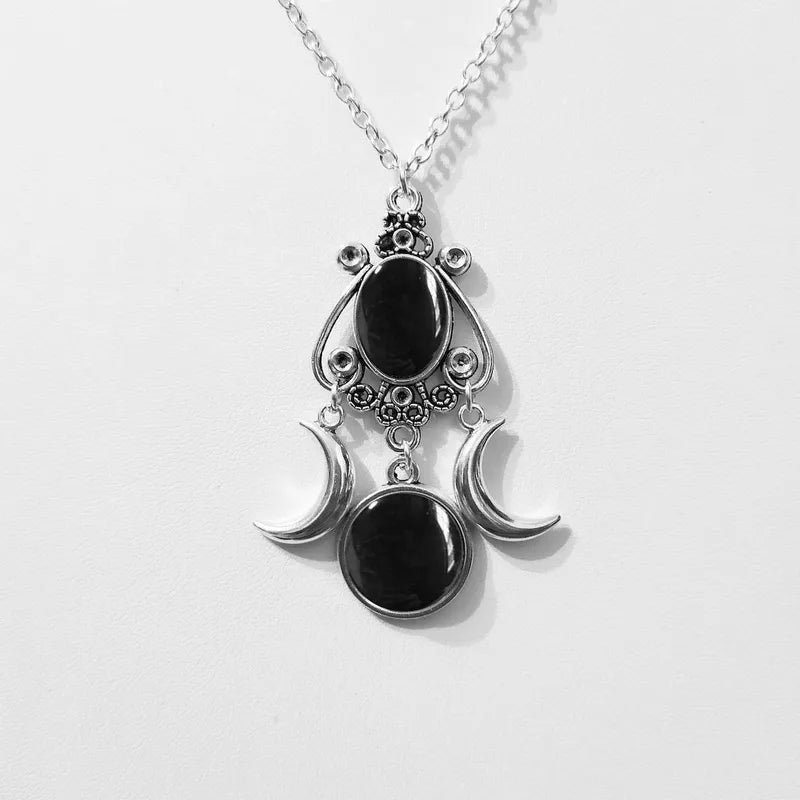 Mystic Moon Silver Amethyst Necklace Boho Rustic Gemstone Crystal