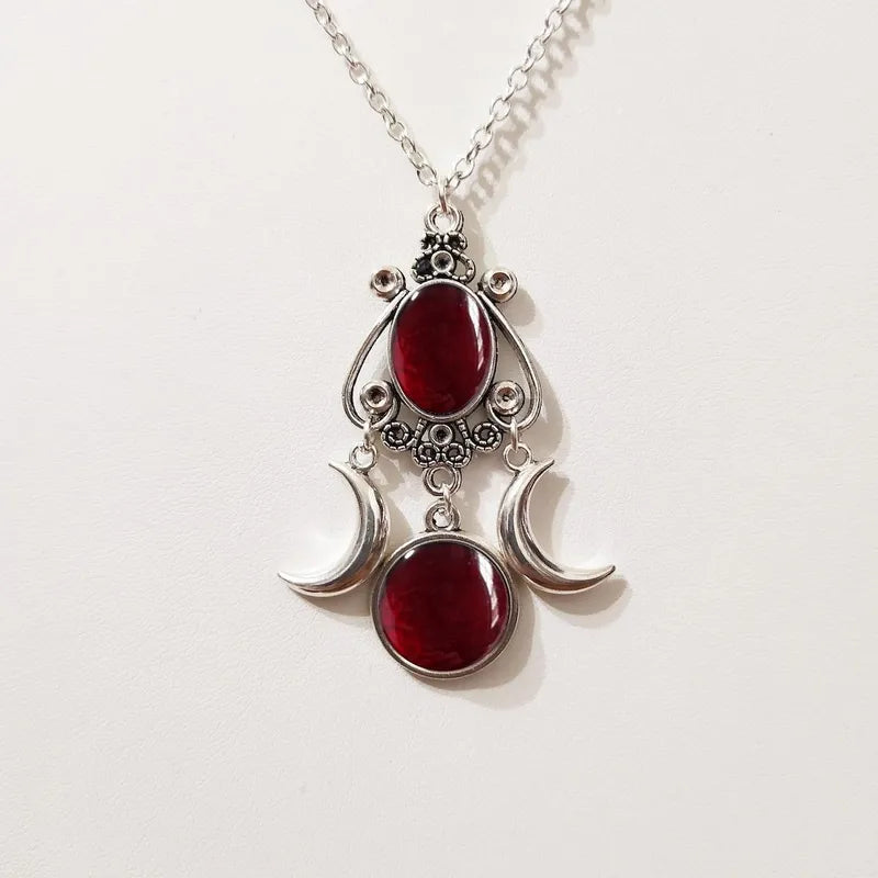 Mystic Moon Silver Amethyst Necklace Boho Rustic Gemstone Crystal