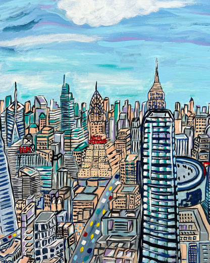 NYC Manhattan Skyline View from The Edge 20 x 16 Acrylic Painting