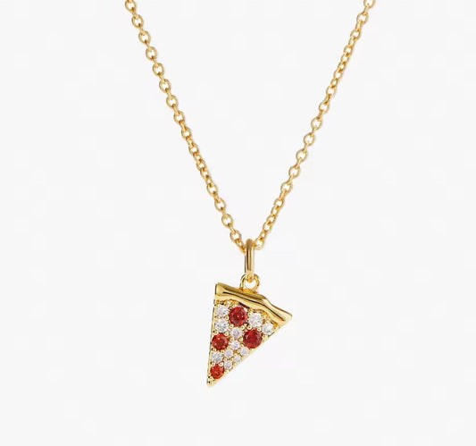Pizza Necklace Baby Slice Pavé Slice of Life 14K Gold-Plated Stainless Steel
