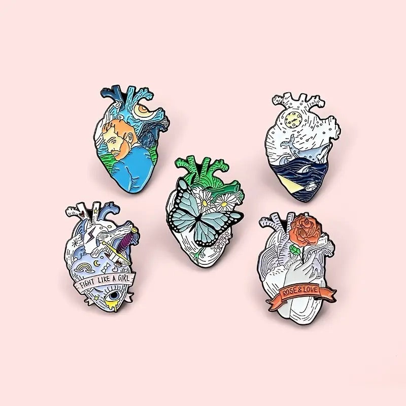 Artistic human heart shape enamel pin