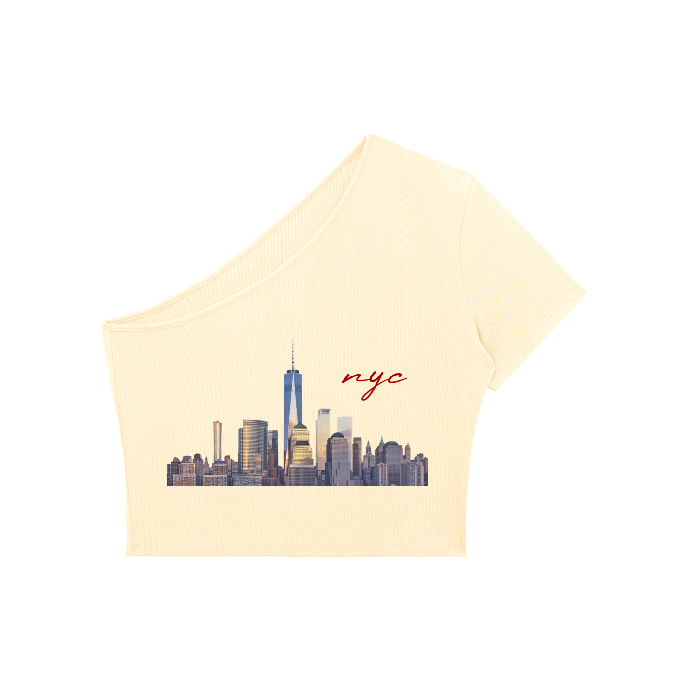 Women's One-Shoulder Crop T-Shirt with NYC Skyline Print