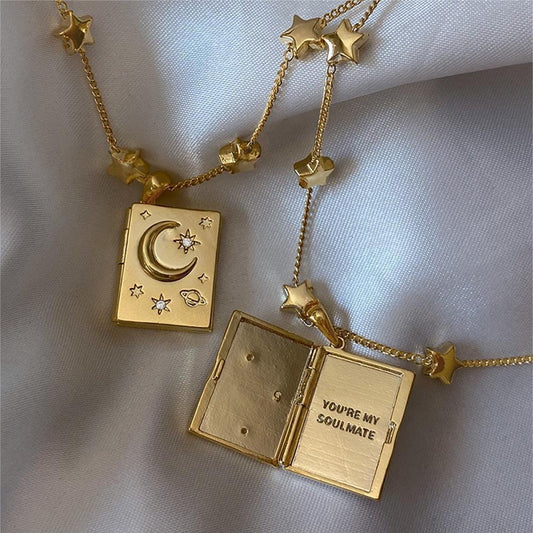 Soulmate Necklace Open & Close Book Cute Dainty Stainless Steel