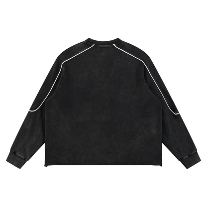 Unisex Mineral Wash Piping Raw Hem Sweatshirt with The Devil Tarot Card Print