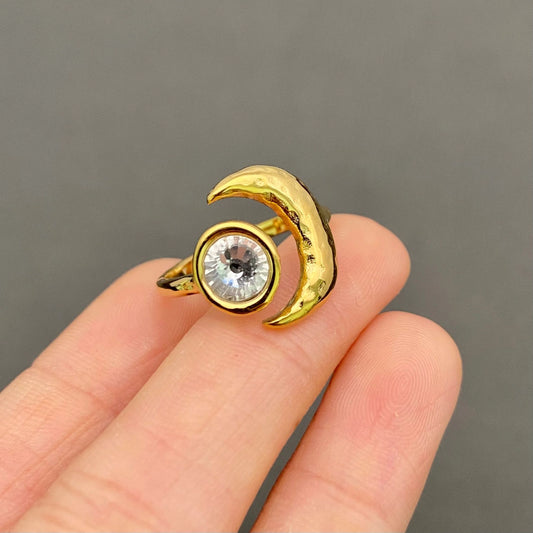 Moon Ring 18K Gold Plated Stainless Steel Zircon