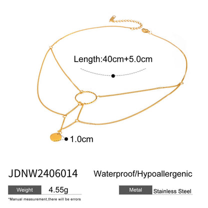 Elegant Layering Round Geometric Pendant Choker Necklace Waterproof Hypoallergenic