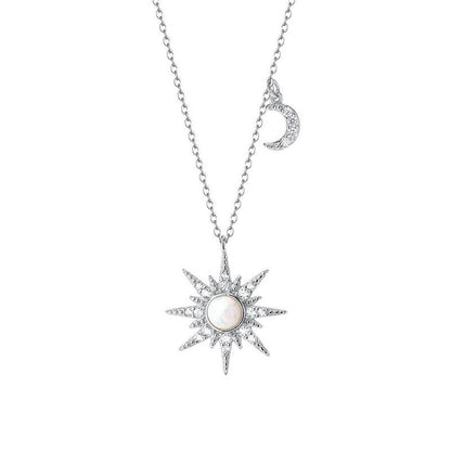 Opal Sun and Moon Dainty Pendant Necklace in 925 Sterling Silver
