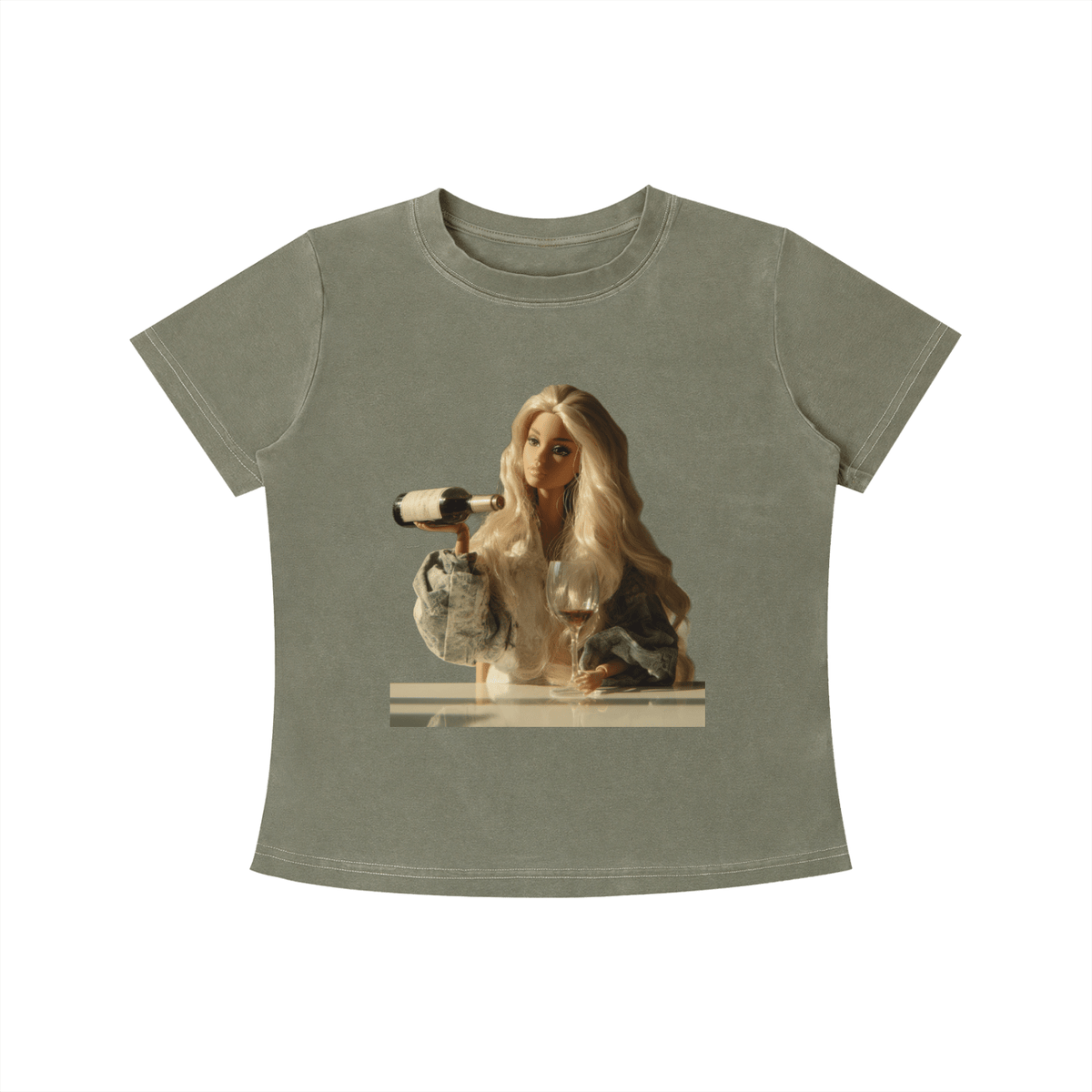 Barbie with a Wine Glass Funny Doll Vintage Wash Slim Fit T-shirt - Canvas & Charms