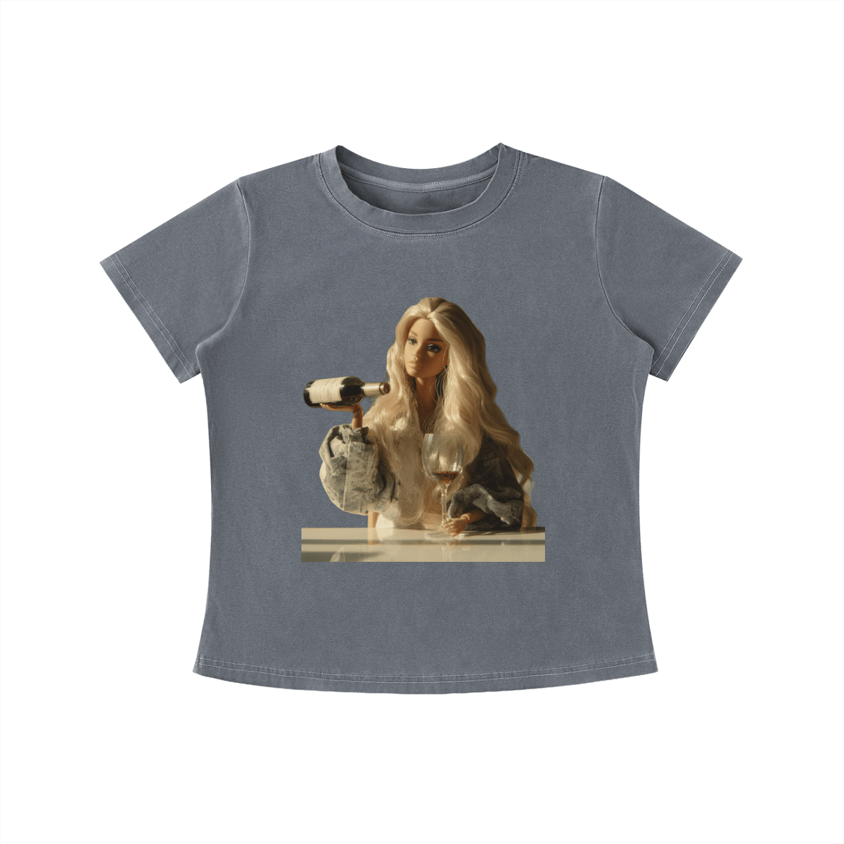 Barbie with a Wine Glass Funny Doll Vintage Wash Slim Fit T-shirt - Canvas & Charms