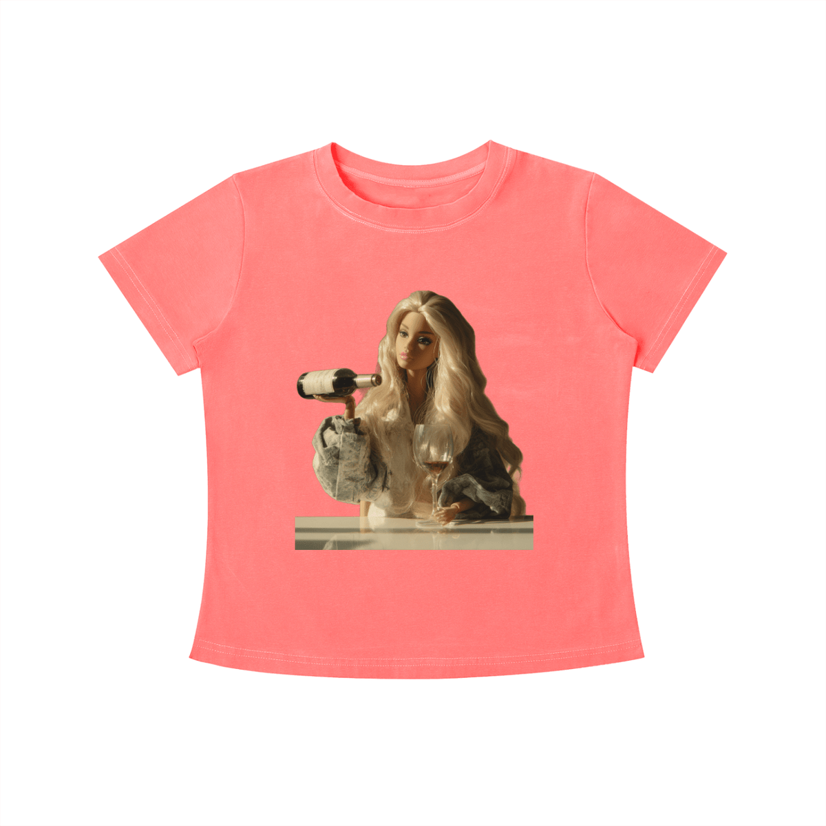 Barbie with a Wine Glass Funny Doll Vintage Wash Slim Fit T-shirt - Canvas & Charms