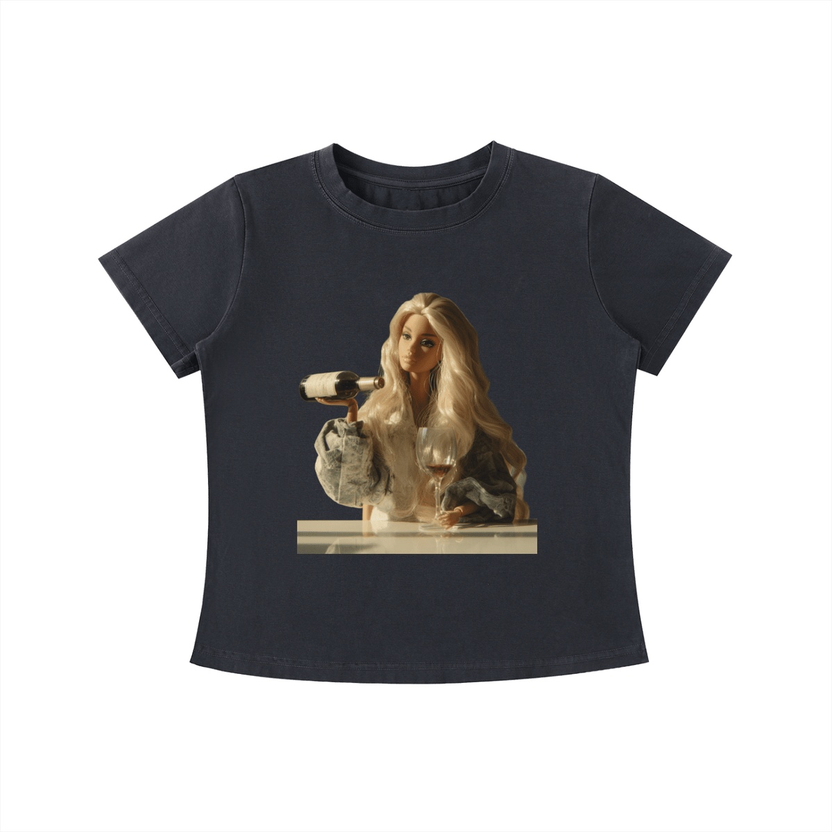 Barbie with a Wine Glass Funny Doll Vintage Wash Slim Fit T-shirt - Canvas & Charms