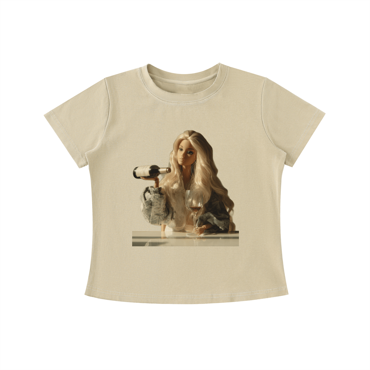 Barbie with a Wine Glass Funny Doll Vintage Wash Slim Fit T-shirt - Canvas & Charms