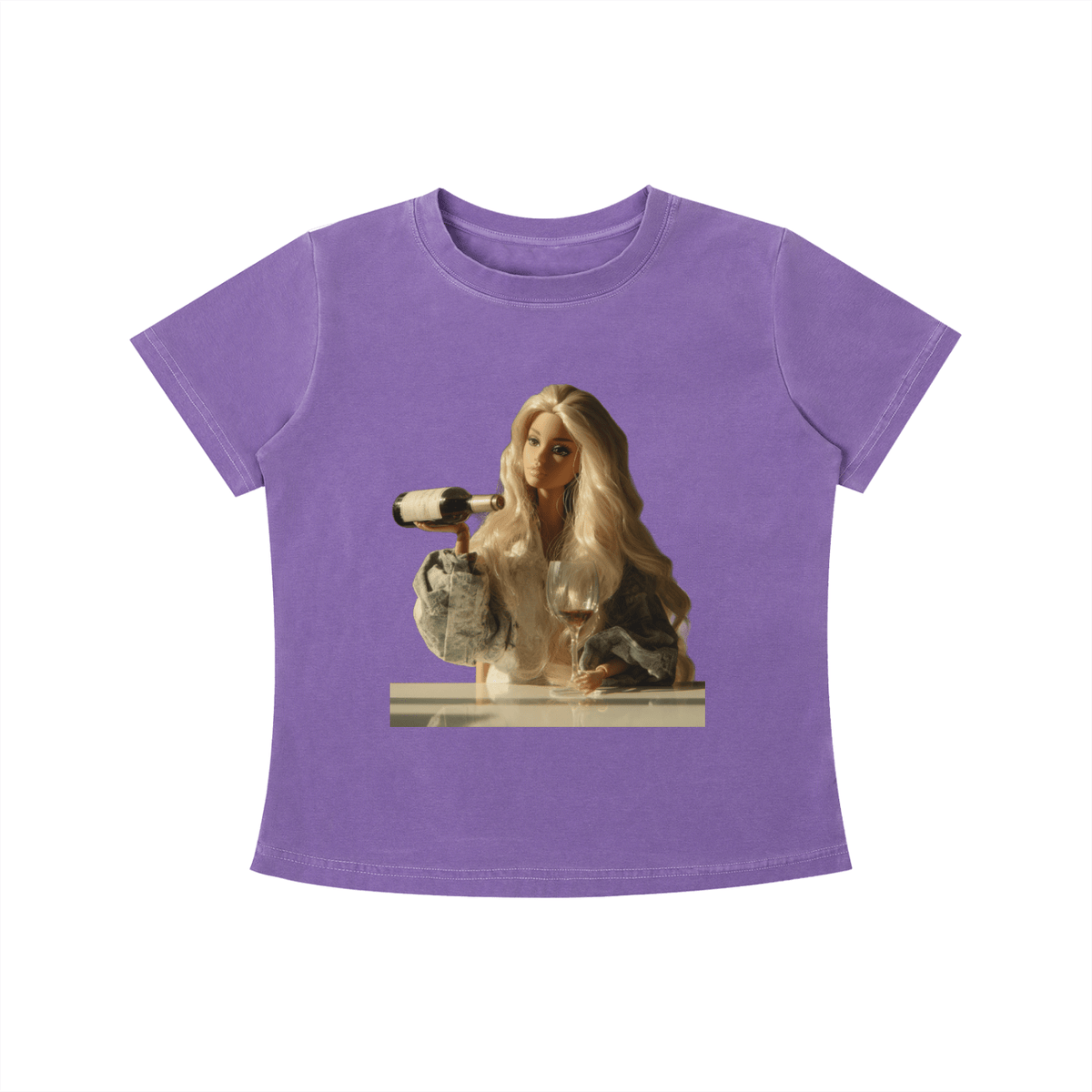 Barbie with a Wine Glass Funny Doll Vintage Wash Slim Fit T-shirt - Canvas & Charms