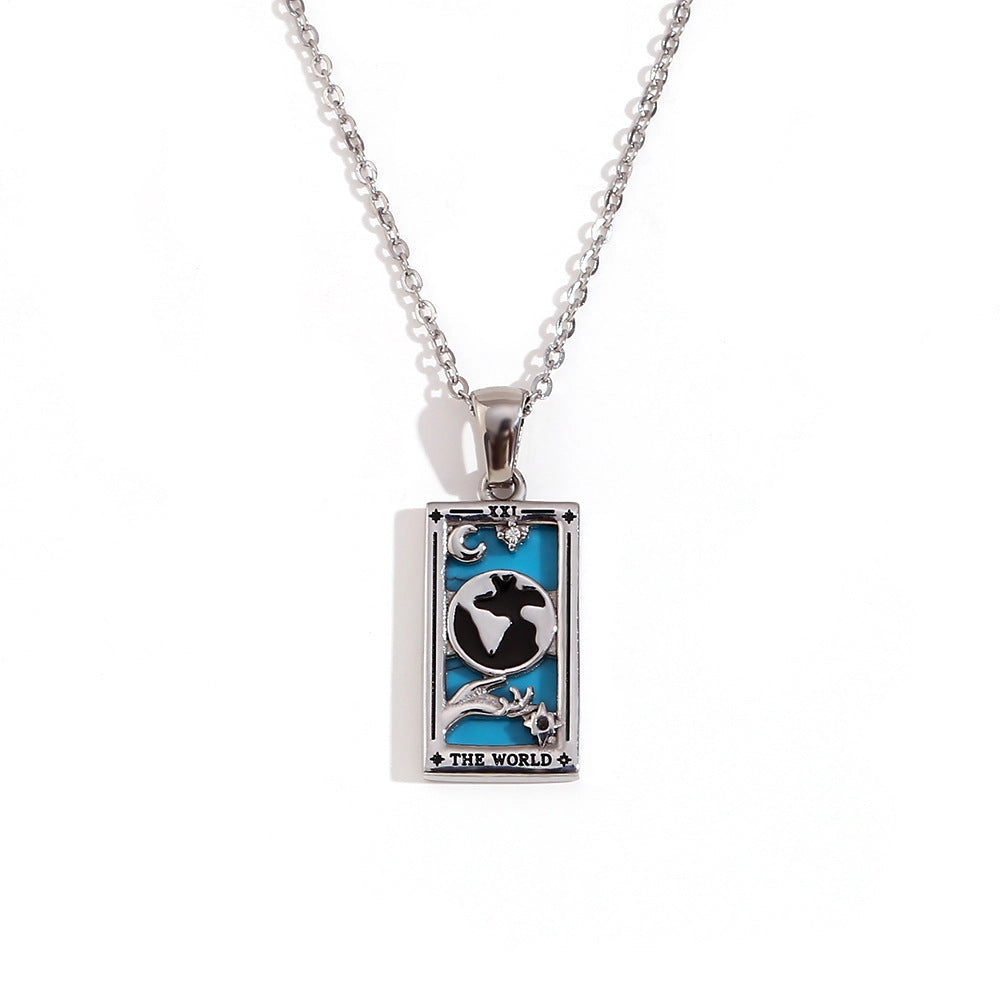 Tarot Card Necklace with Inlaid Design and Crystals