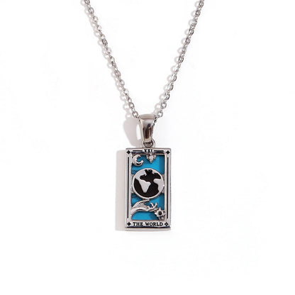 Tarot Card Necklace with Inlaid Design and Crystals