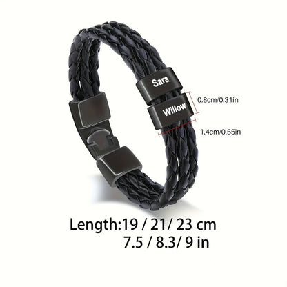 Men's Personalized Leather Bracelet with Engraving Father's Day Gift for Him