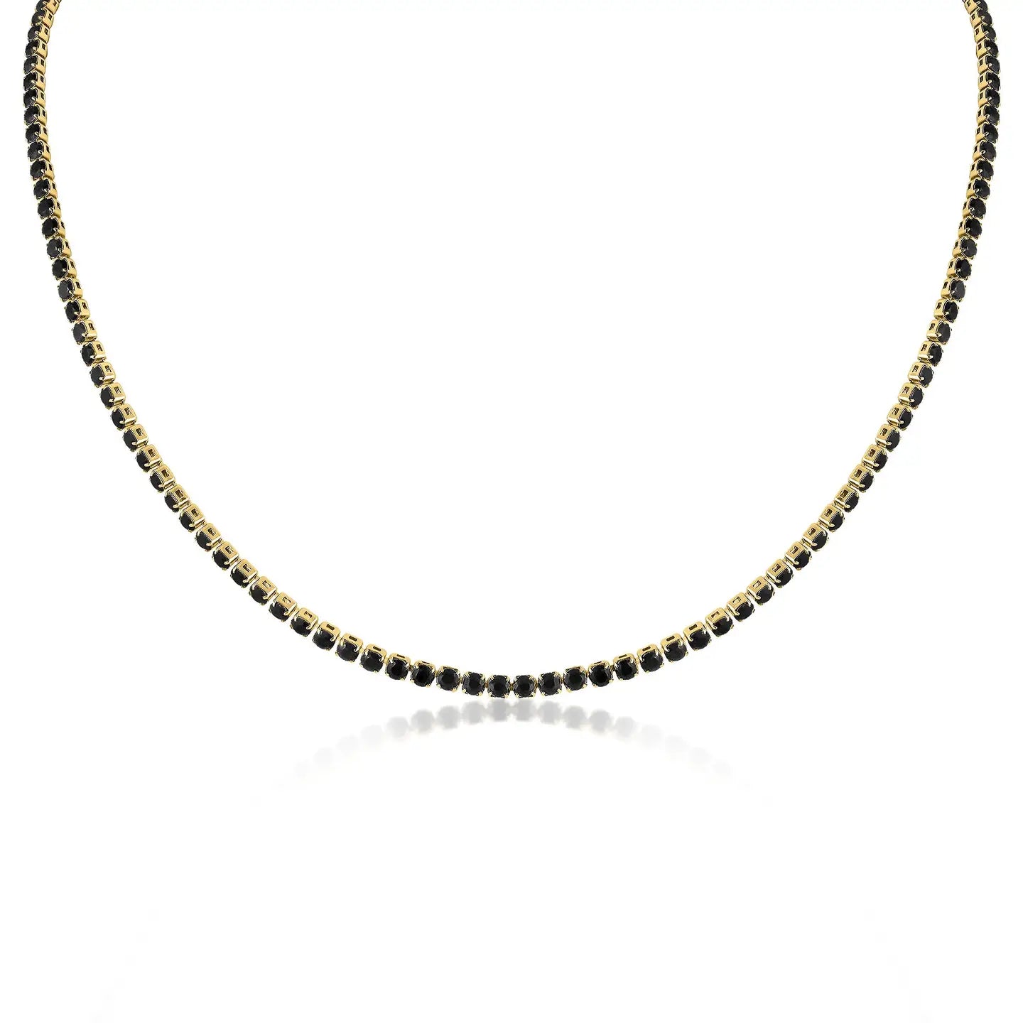 Black Tennis Necklace 18k Gold Jet Rhinestone