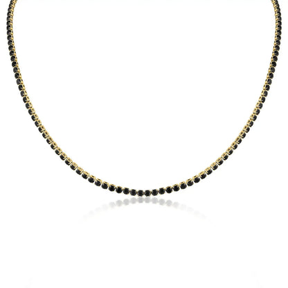Black Tennis Necklace 18k Gold Jet Rhinestone