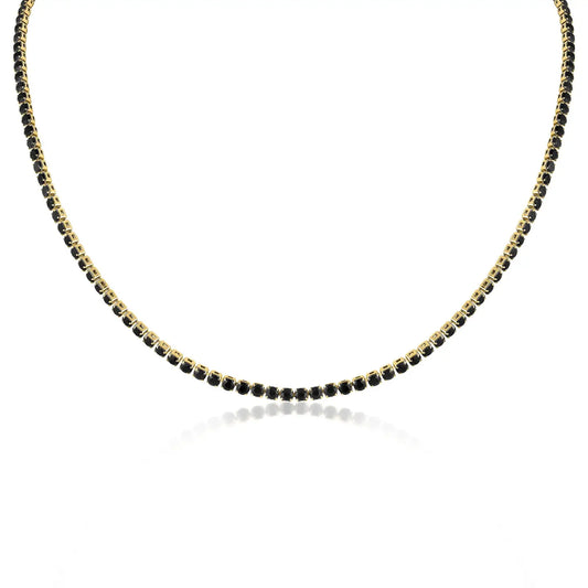 Black Tennis Necklace 18k Gold Jet Rhinestone