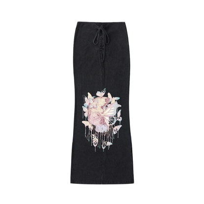 skull,butterflies,maxi skirt