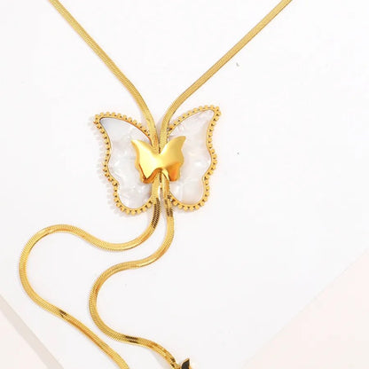 Butterfly Necklace for Adults, Waterproof Non Tarnish, 18K Real Gold Plated 304 Stainless Steel with Zircon Inlay and Woven Chain - Canvas & Charms