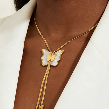 Butterfly Necklace for Adults, Waterproof Non Tarnish, 18K Real Gold Plated 304 Stainless Steel with Zircon Inlay and Woven Chain - Canvas & Charms