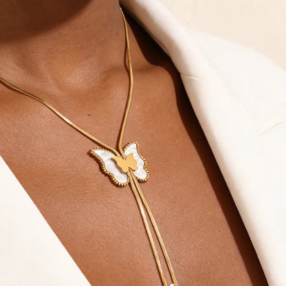 Butterfly Necklace for Adults, Waterproof Non Tarnish, 18K Real Gold Plated 304 Stainless Steel with Zircon Inlay and Woven Chain - Canvas & Charms