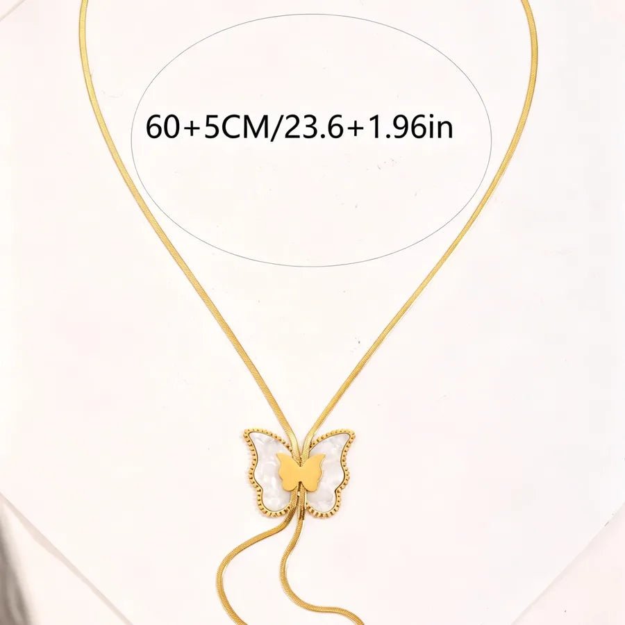Butterfly Necklace for Adults, Waterproof Non Tarnish, 18K Real Gold Plated 304 Stainless Steel with Zircon Inlay and Woven Chain - Canvas & Charms