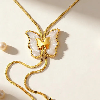 Butterfly Necklace for Adults, Waterproof Non Tarnish, 18K Real Gold Plated 304 Stainless Steel with Zircon Inlay and Woven Chain - Canvas & Charms