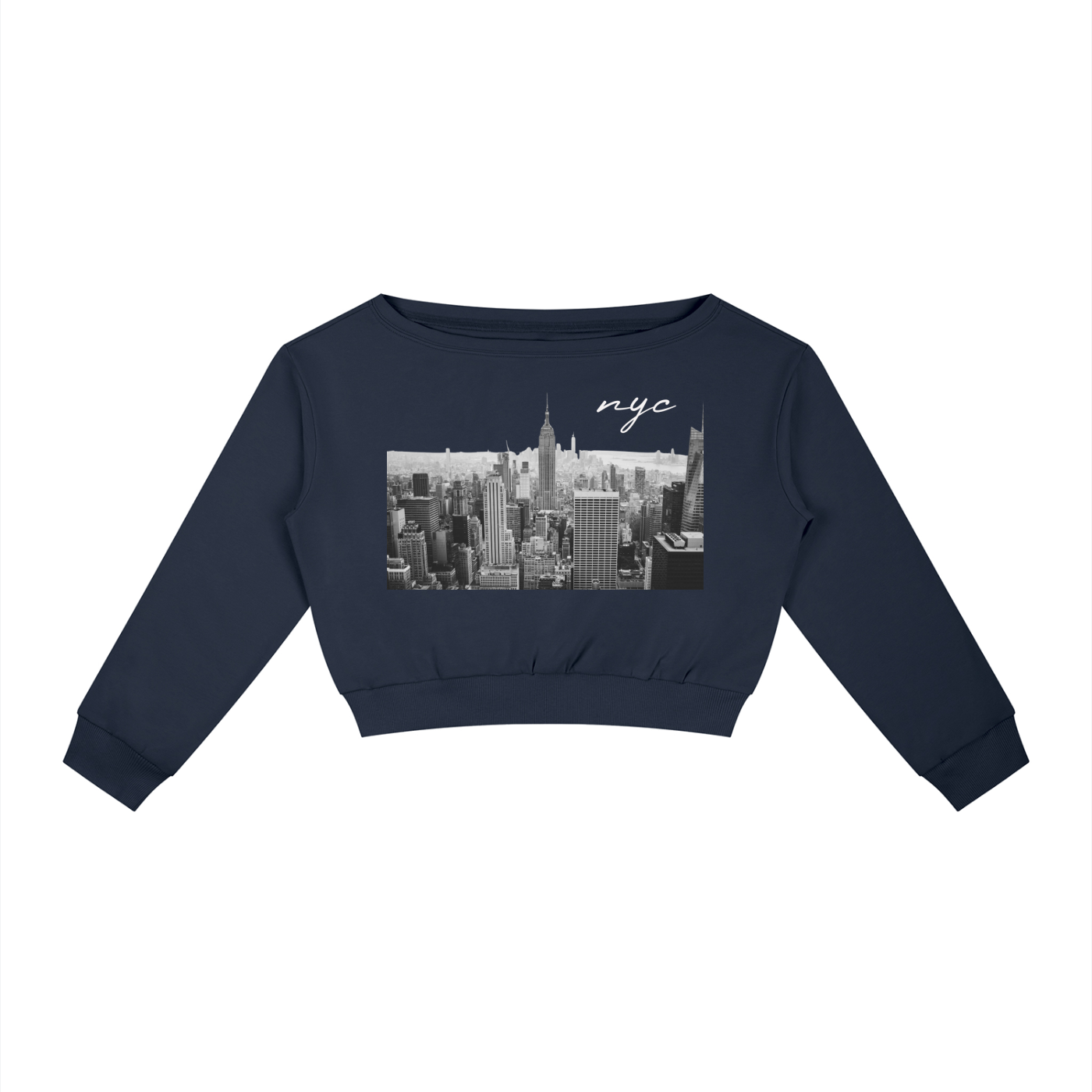 Women's Off-Shoulder Sweatshirt with NYC Skyline Print