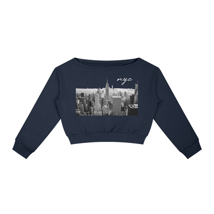 Women's Off-Shoulder Sweatshirt with NYC Skyline Print