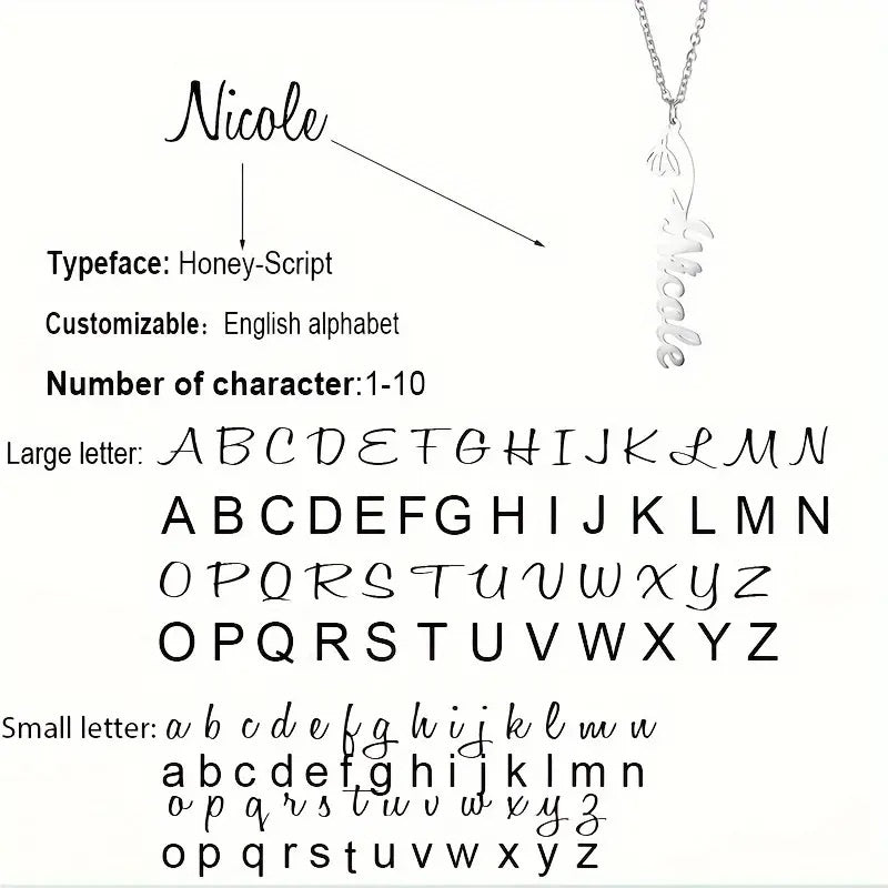 Personalized Name Necklace in Script with Birth Flower Design Gift for Her