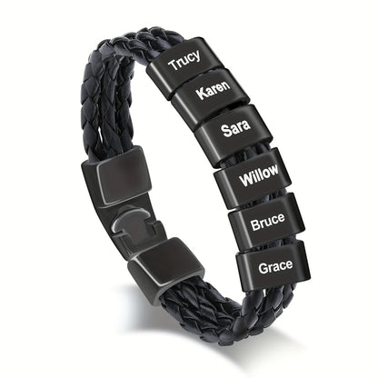 Men's Personalized Leather Bracelet with Engraving Father's Day Gift for Him