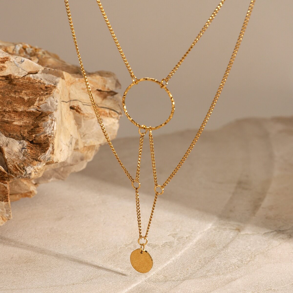 Elegant Layering Round Geometric Pendant Choker Necklace Waterproof Hypoallergenic
