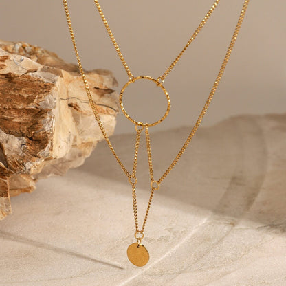 Elegant Layering Round Geometric Pendant Choker Necklace Waterproof Hypoallergenic