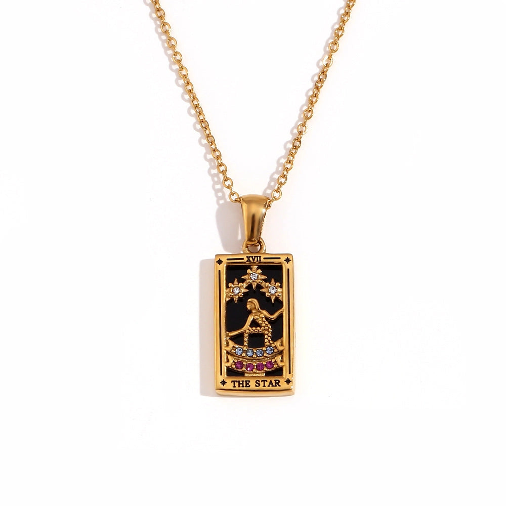 Tarot Card Necklace with Inlaid Design and Crystals