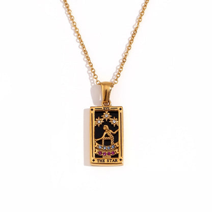 Tarot Card Necklace with Inlaid Design and Crystals