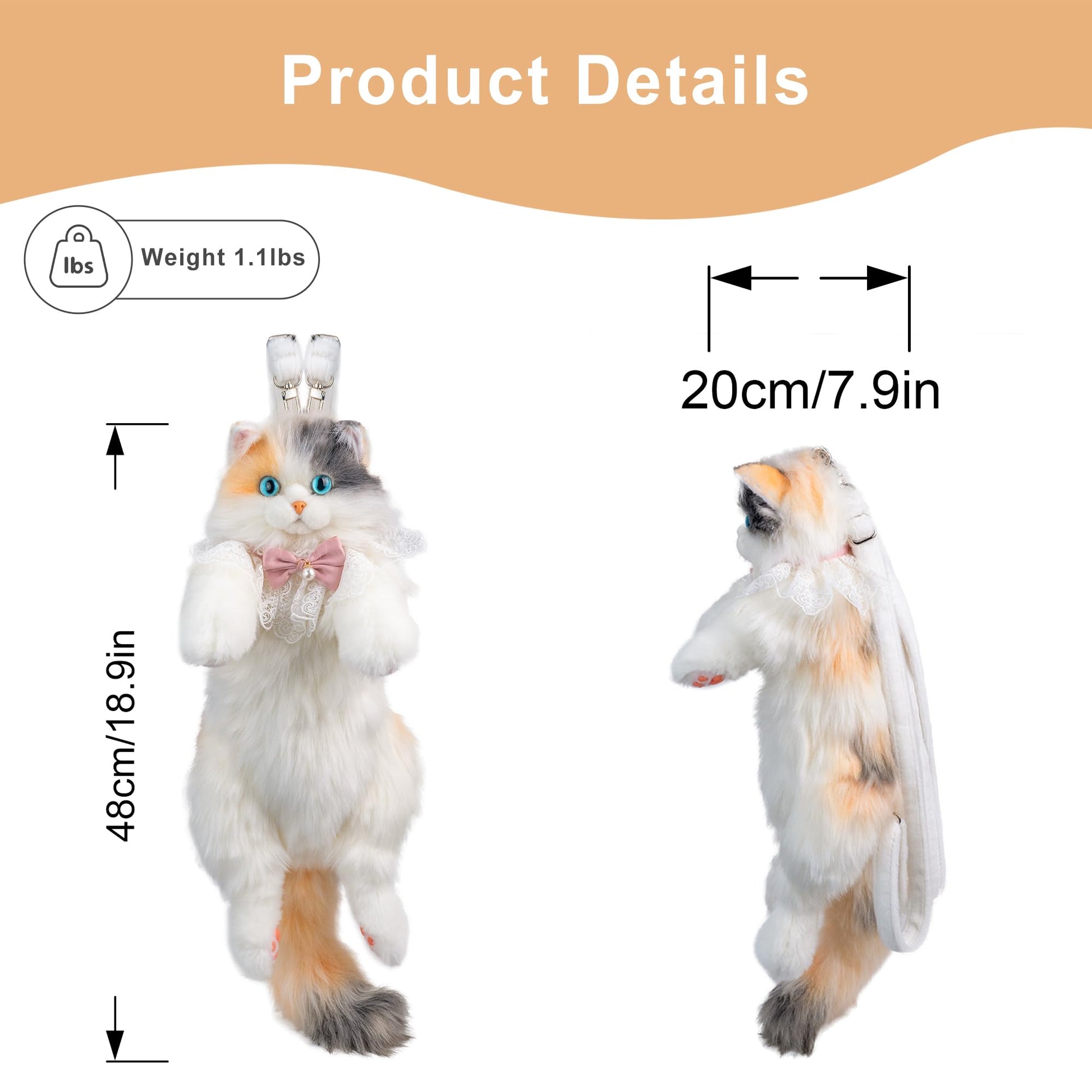 Chongker Cat Shaped Backpack - Handcrafted Stuffed Animals Plush Bag with Adjustable Shoulder, Crossbody, and Handbag Straps (MaineCoon Cat) - Canvas & Charms