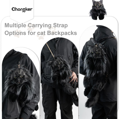 Chongker Cat Shaped Backpack - Handcrafted Stuffed Animals Plush Bag with Adjustable Shoulder, Crossbody, and Handbag Straps (MaineCoon Cat) - Canvas & Charms