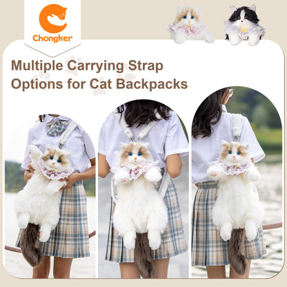 Chongker Cat Shaped Backpack - Handcrafted Stuffed Animals Plush Bag with Adjustable Shoulder, Crossbody, and Handbag Straps (MaineCoon Cat) - Canvas & Charms