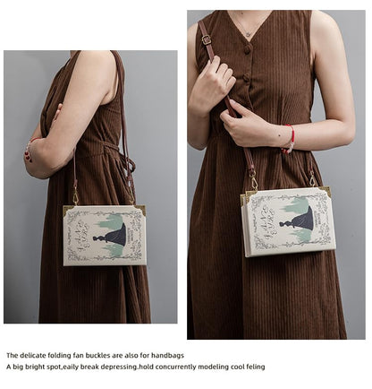 Classic Book Purse Vegan Leather Crossbody Bag for Women Book Lover Gift Clutch Handbag - Canvas & Charms