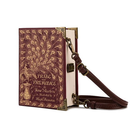 Classic Book Purse Vegan Leather Crossbody Bag for Women Book Lover Gift Clutch Handbag - Canvas & Charms