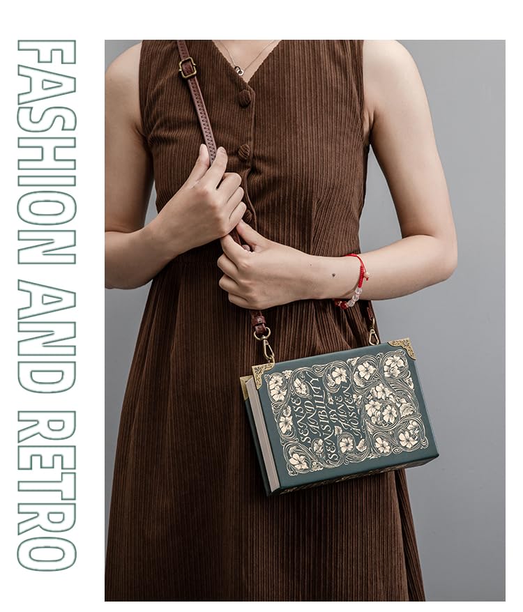 Classic Book Purse Vegan Leather Crossbody Bag for Women Book Lover Gift Clutch Handbag - Canvas & Charms
