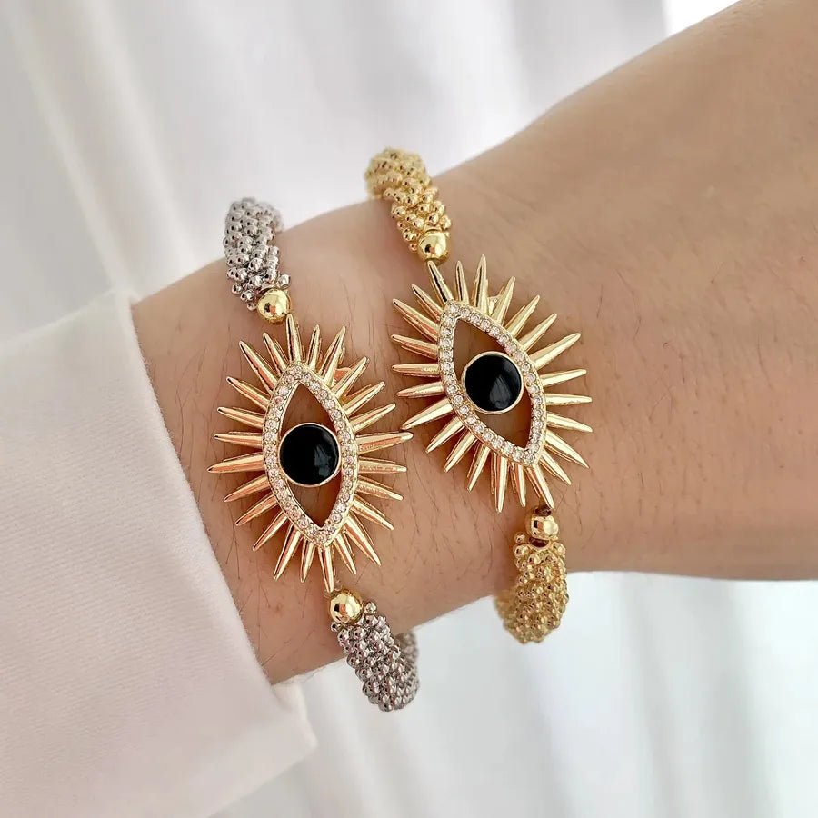 Copper 18K Gold Plated Inlay Devil's Eye Eye Zircon Bracelets - Canvas & Charms
